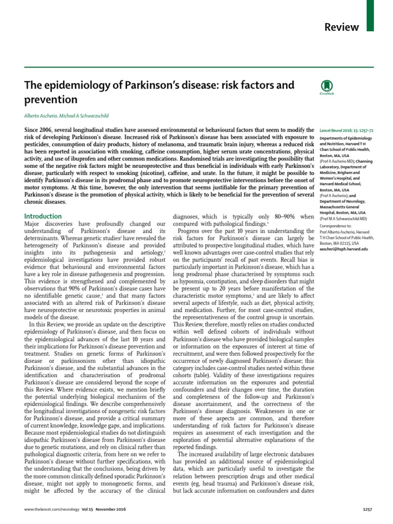 The Epidemiology of Parkinson's Disease Risk Factors and | PDF