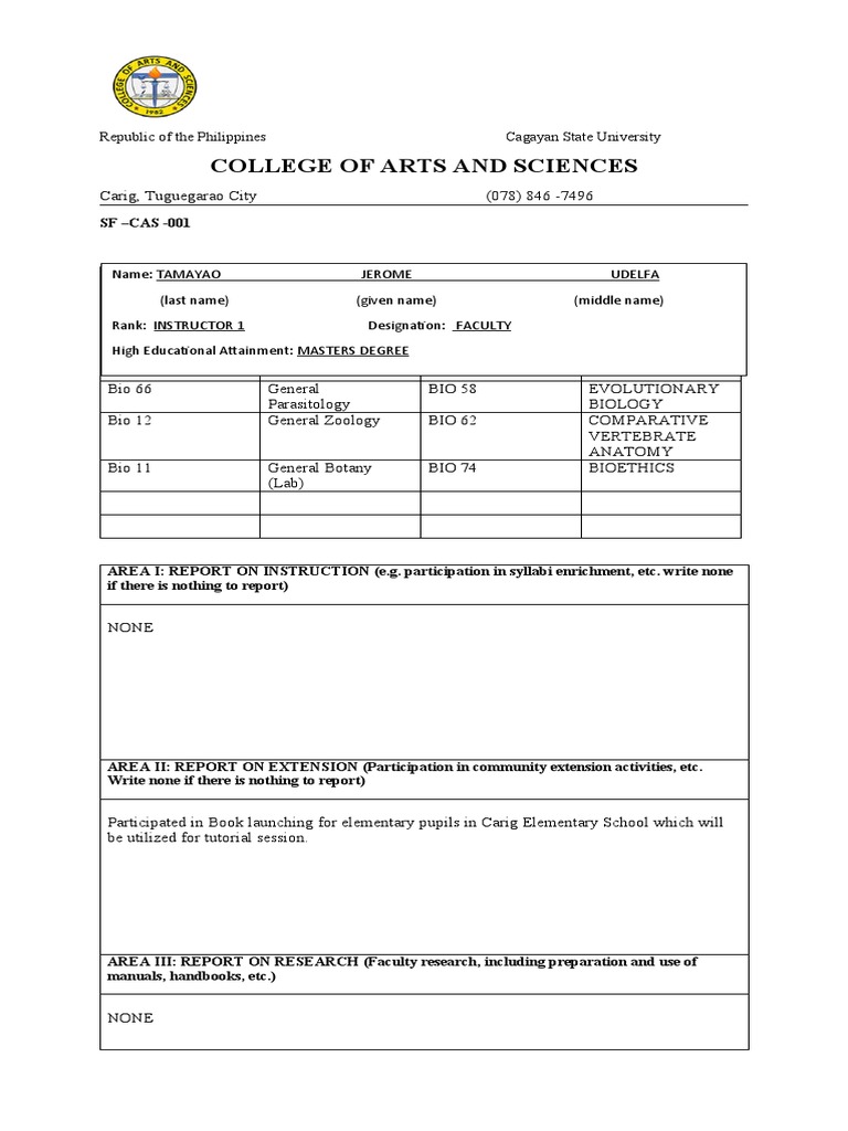 Cagayan State University Faculty Report | PDF | Learning | Academia