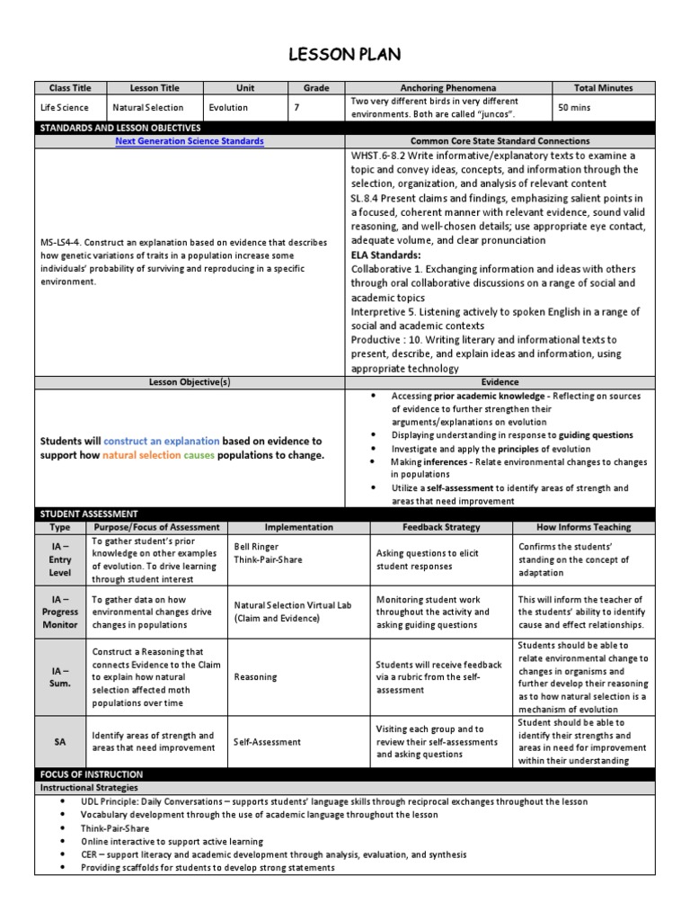Lesson Plan: ELA Standards | PDF | Educational Assessment | Natural ...