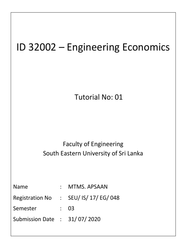 Engineering Economics Tutorial 1 | PDF