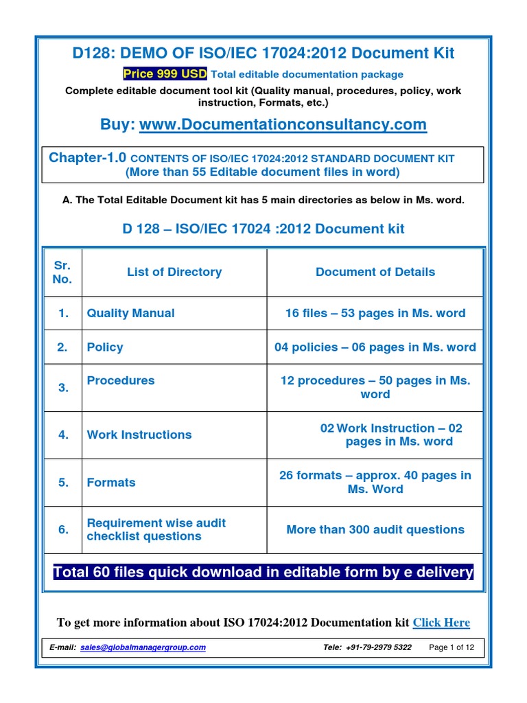 ISO/IEC 17024:2012 Document Kit Demo | PDF | Audit | International ...