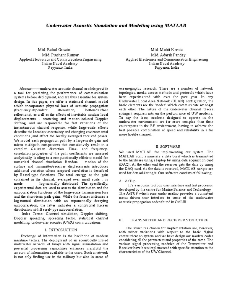 Underwater Acoustic Modeling in MATLAB | PDF | Sound ...