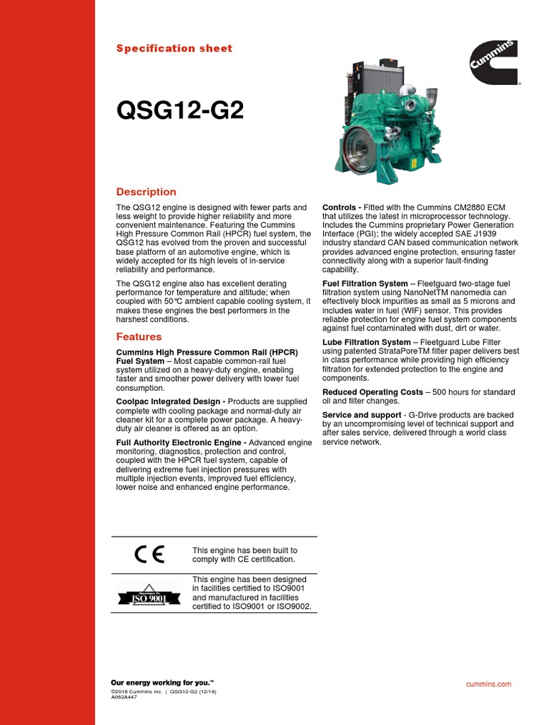 QSG12-G2: Specification Sheet | PDF | Engines | Horsepower