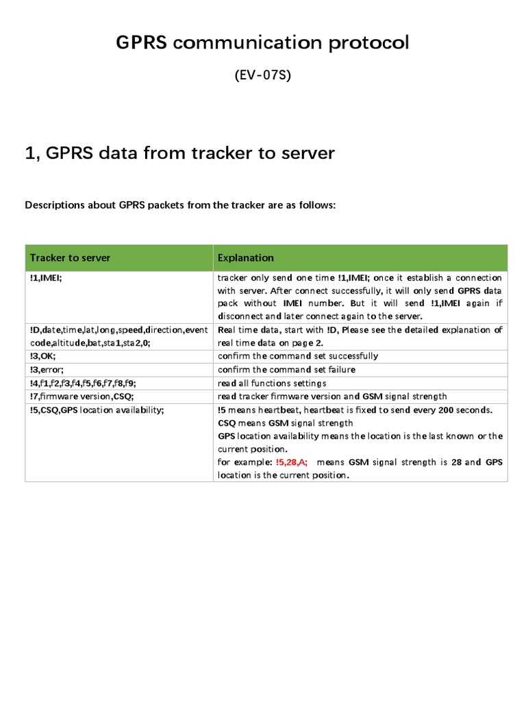 EV-07S GPRS Protocol | PDF | General Packet Radio Service | Telephone