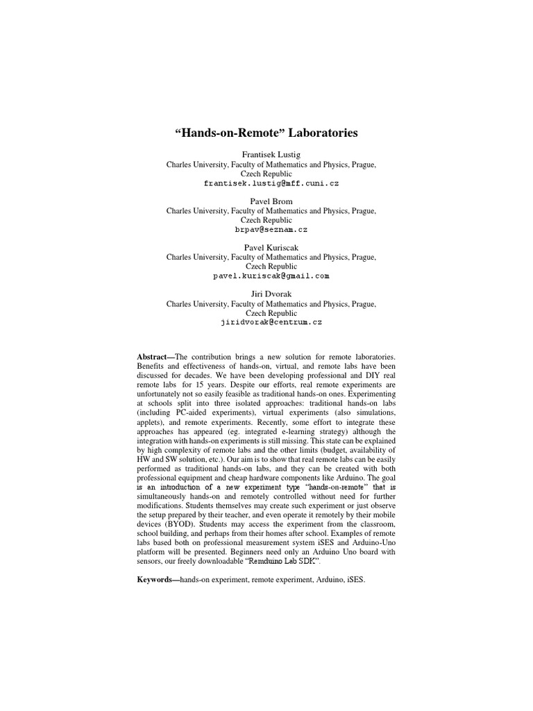 Full Paper Hands On Remote Laboratories PDF Experiment Laboratories
