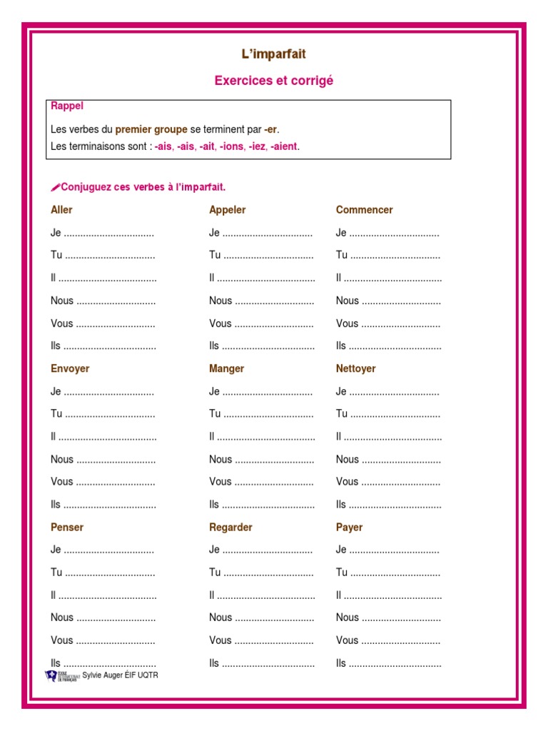 Verbe Conjuguer à L imparfait L'imparfait Conjugaison Exercices Et Corrige-1-6 PDF | PDF | Verbe | Échecs