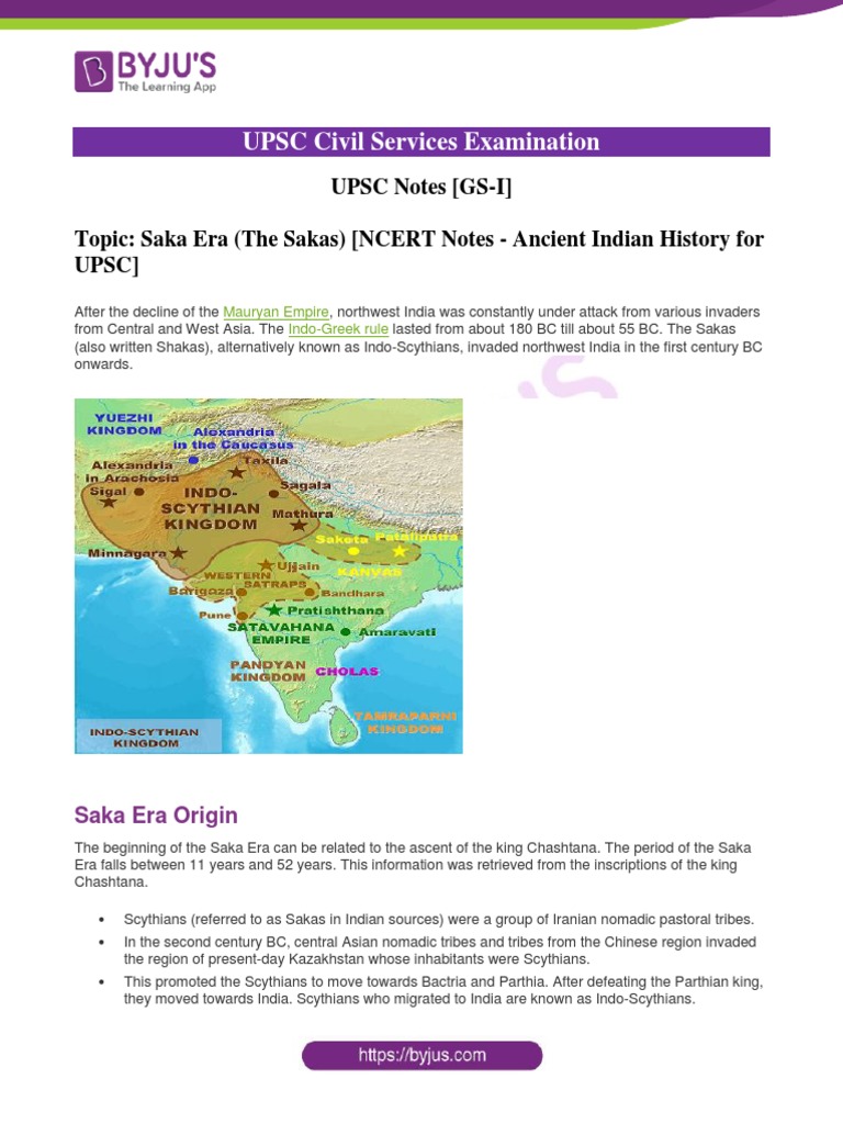 Saka Era The Sakas NCERT Notes | PDF | Ancient India | Asia