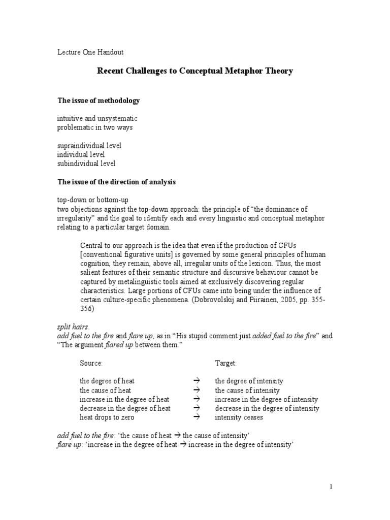 1 Recent Challenges To Conceptual Metaphor Theory | PDF | Metaphor ...