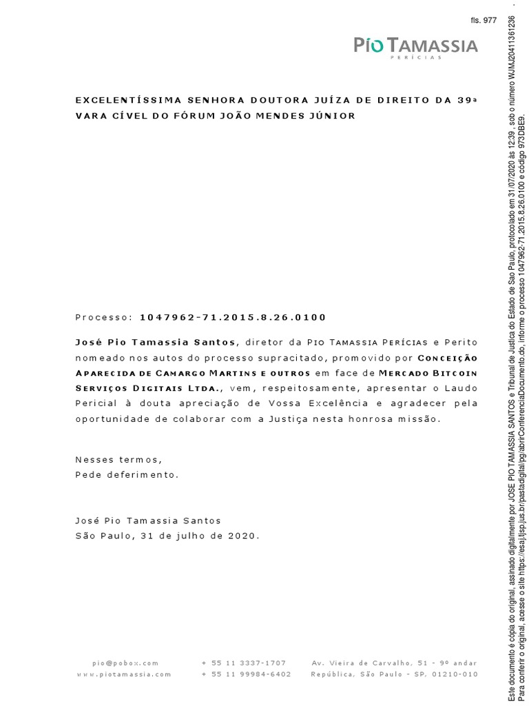 Excelentíssima Senhora Doutora Juíza DE Direito DA 3 9 Vara Cível DO Fórum  João Mendes Júnior | PDF | Bitcoin | Criptomoeda