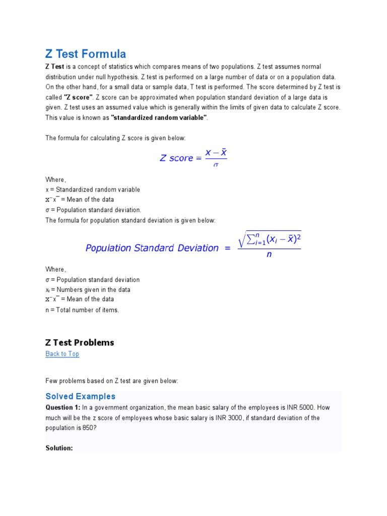 Z Test Formula | PDF | Standard Score | Student's T Test