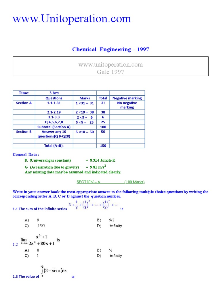 Chemical Engineering Exam Questions 1997 | PDF | Adsorption | Catalysis