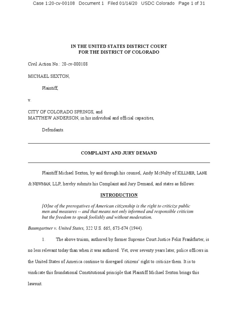 Complaint and Jury Demand PDF | PDF | Complaint | First Amendment To ...