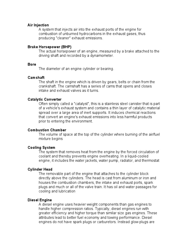 Automotive Term | PDF | Engines | Internal Combustion Engine