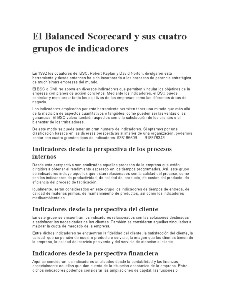 Indicadores del Balanced Scorecard | PDF | Economias | Business