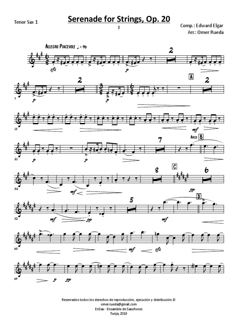 Elgar Serenade For Strings I EnSax Tenor Sax 1 PDF