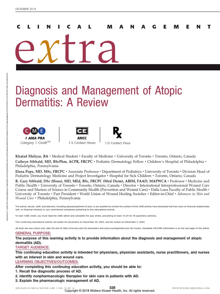 E Tra: Diagnosis and Management of Atopic Dermatitis: A Review | PDF ...