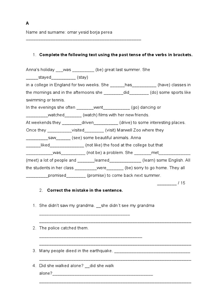 Past Simple 7c PDF | Download Free PDF | Language Mechanics ...