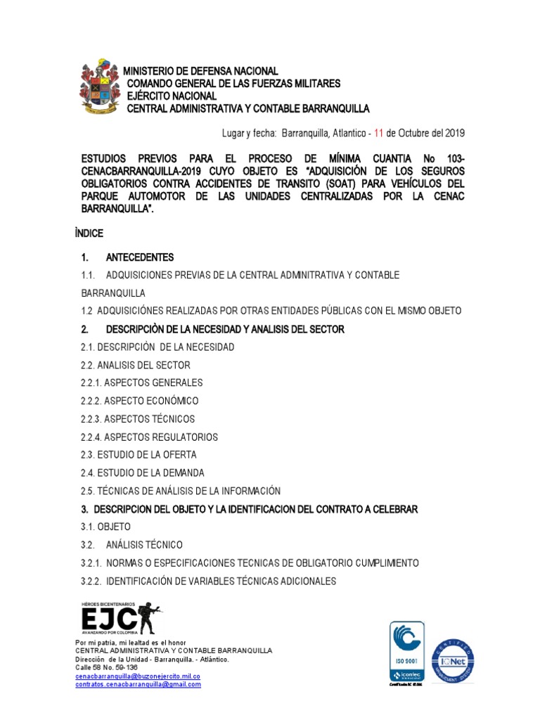 Estudio Previo Adquisición De Seguros Obligatorios Contra Accidentes De