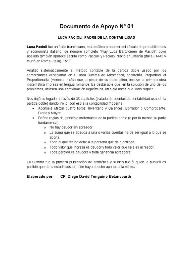 DA01 - Luca Pacioli, Padre de La Contabilidad | PDF