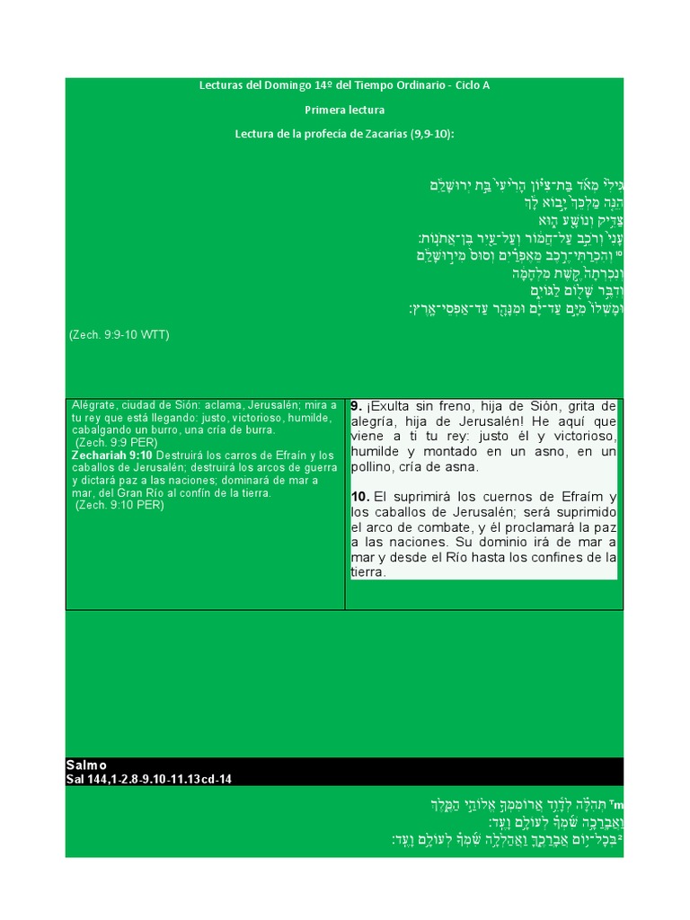 Lecturas Del Domingo 14º Del Tiempo Ordinario PDF Creencia