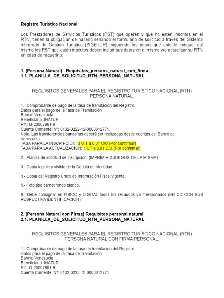 Requisitos para Registro Turístico Nacional | PDF | Póliza de seguros ...
