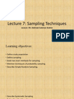 Lecture 7: Sampling Techniques: Lecturer: Mr. Abdirisak Suleiman Ibrahim