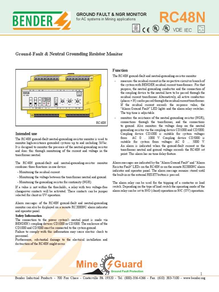 NGR Monitor: RC48N Ground Fault System | PDF | Alternating Current ...