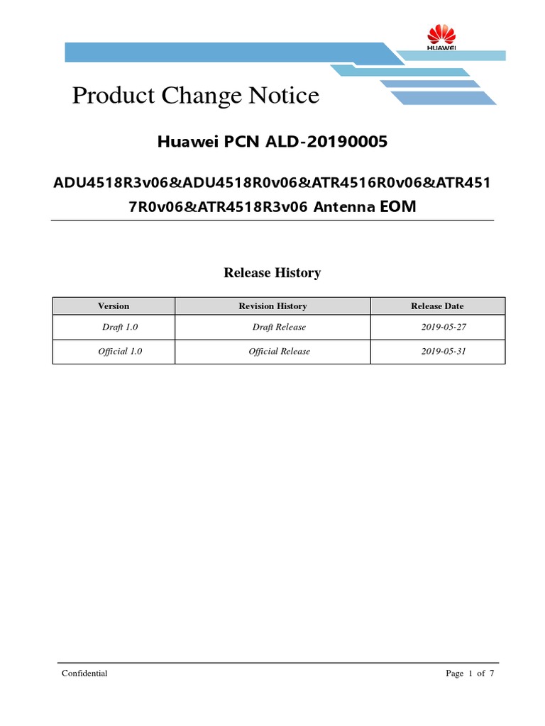Product Change Notice: Huawei PCN ALD-20190005 | PDF | Computer ...