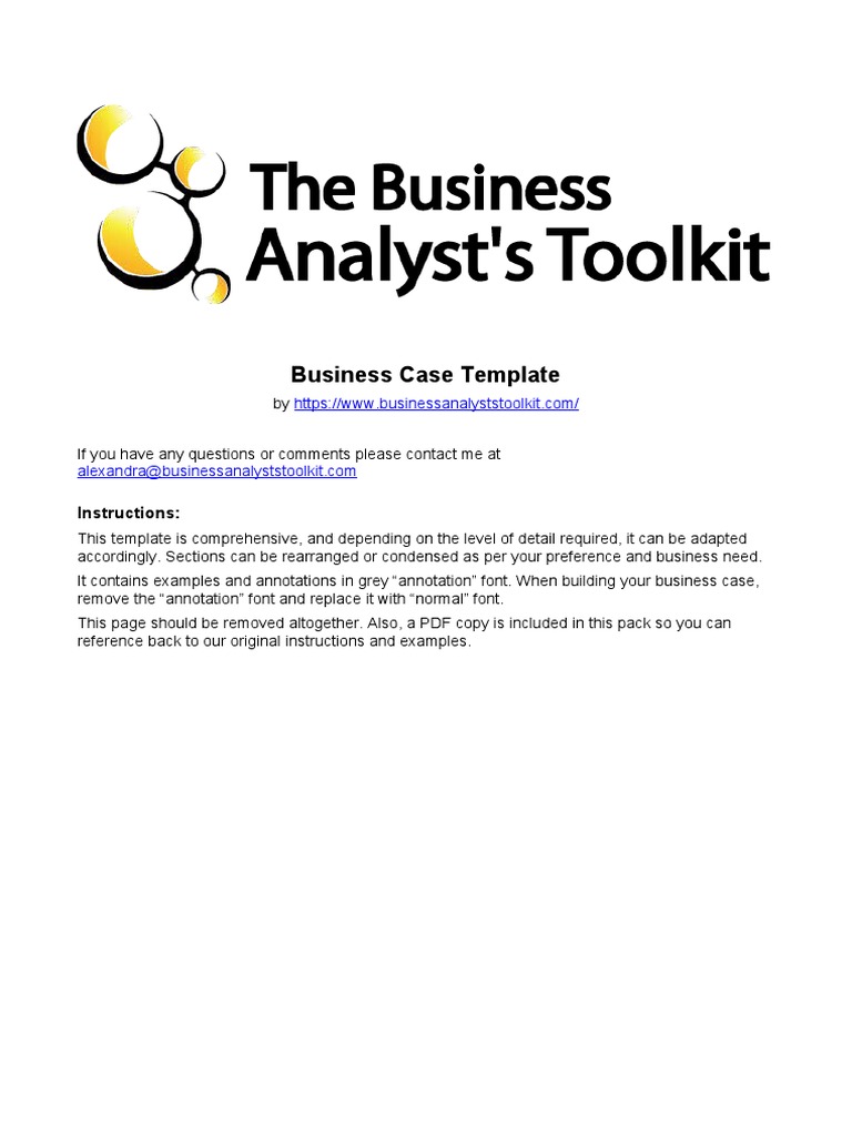 Comprehensive Business Case Template | PDF | Option (Finance) | Cost ...