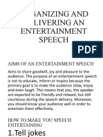 ORGANIZING AND DELIVERING AN ENTERTAINMENT SPEECH