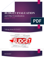 Budget Evaluation: and Other Consideration