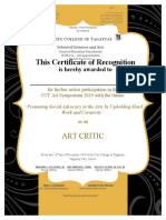 This Certificate of Recognition: Art Critic