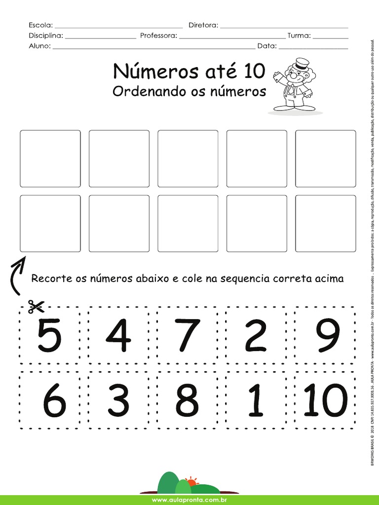 Atividades De Alfabeticação Numeros De 1 A 10 Recortar E Ordenar Pdf Pdf