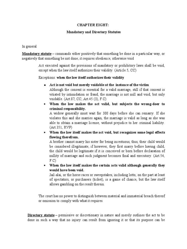 Mandatory and Directory Statutes (Summary) PDF Elections