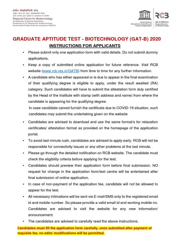GAT-B 2020 Application Instructions | PDF | Finance & Money Management