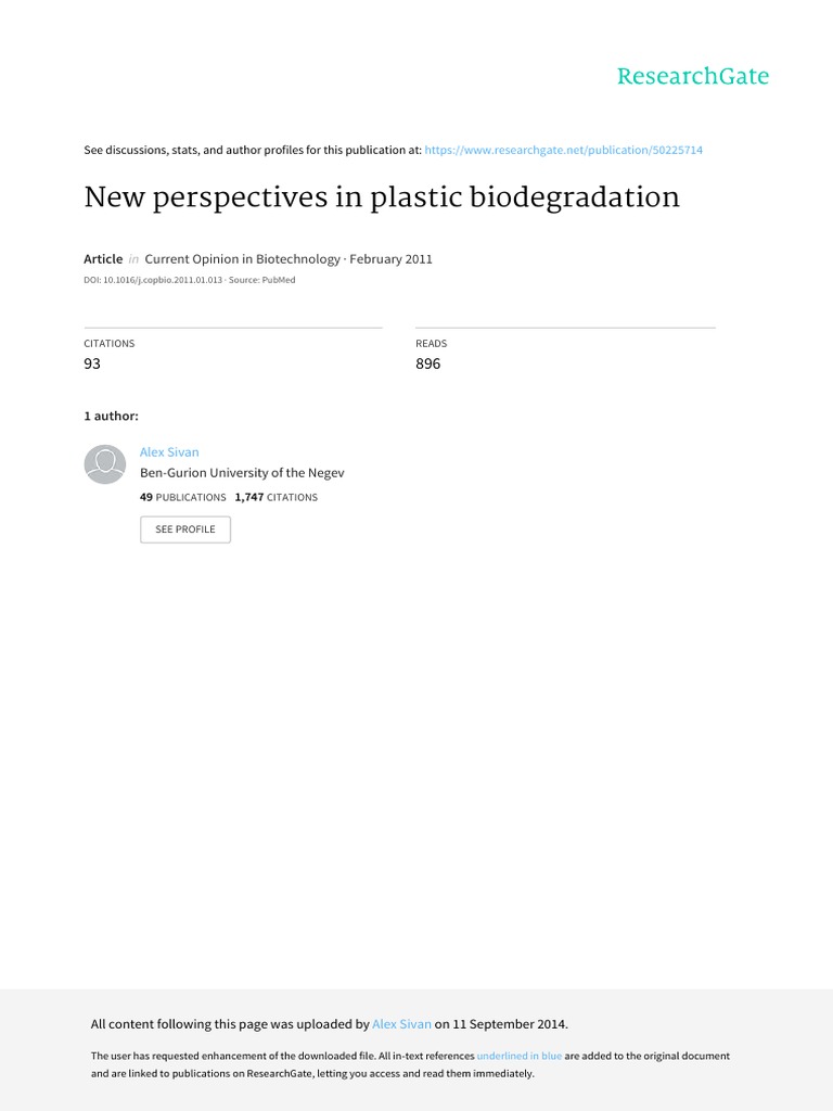 New Perspectives in Plastic Biodegradation PDF | PDF | Biodegradation ...