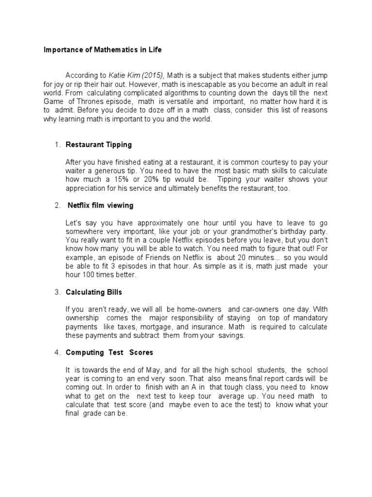 Importance of Mathematics in Daily Life | PDF | Teaching Mathematics ...