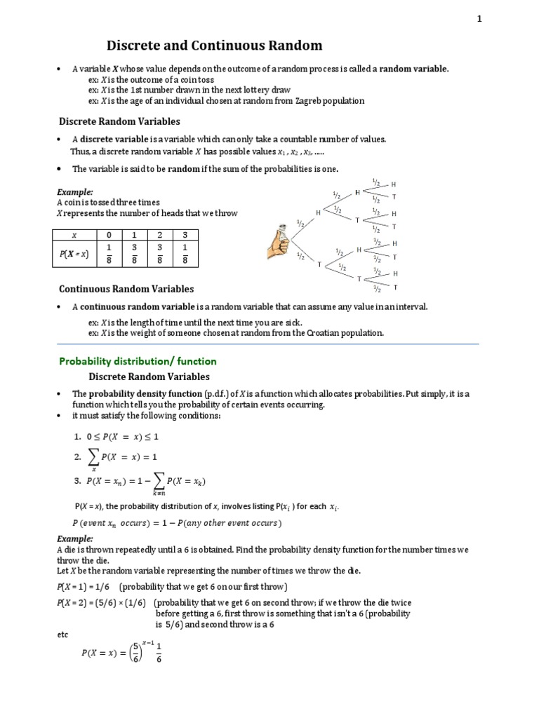 RANDOM - Discrete and Continuous - VARIABLE | PDF | Probability ...