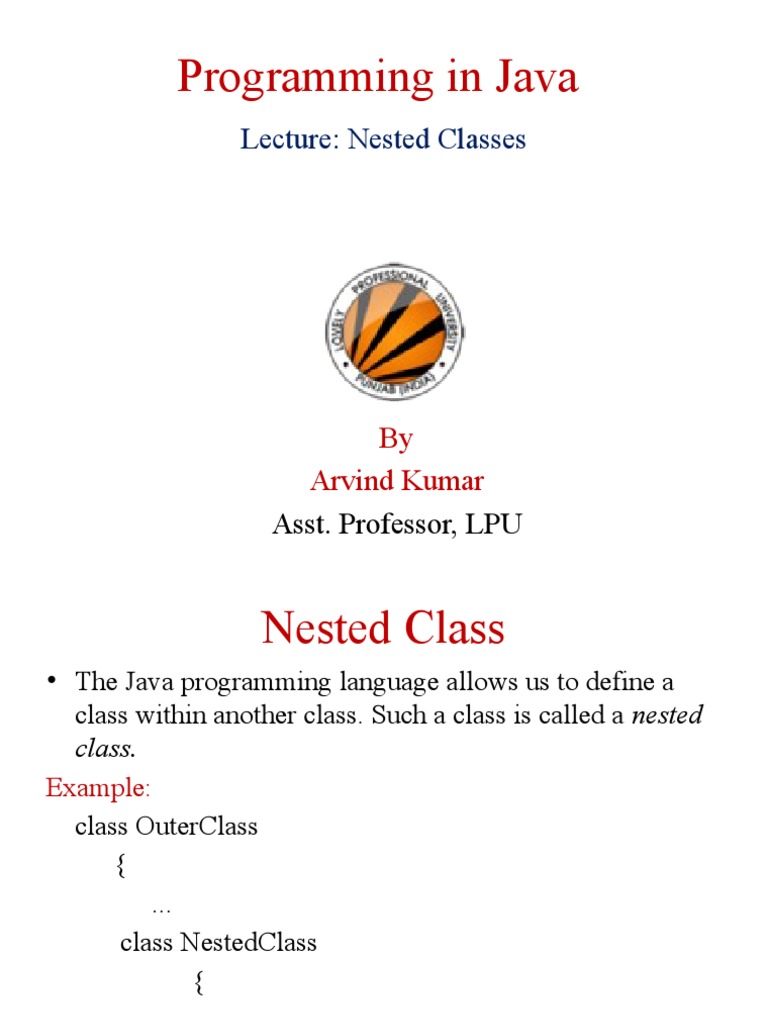Nested Classes PDF Class Programming) Method