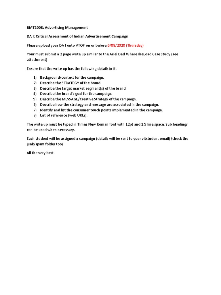 BMT2008: Advertising Management DA I: Critical Assessment of Indian ...
