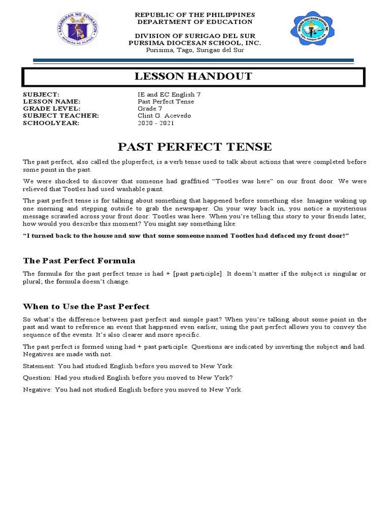 PAST PERFECT TENSE EXERCISES WITH ANSWERS PDF GRADE 7 visual data 8