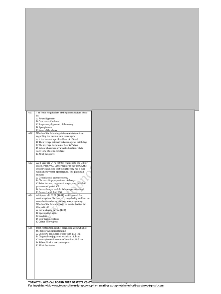 OB GYN Mock Board Questionnaire | PDF | Ovarian Cancer | Ovary