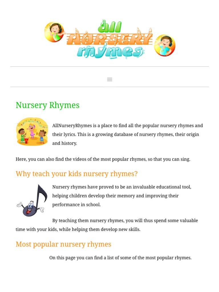 Nursery Rhymes - Popular Nursery Rhymes With Lyrics | PDF | Language ...