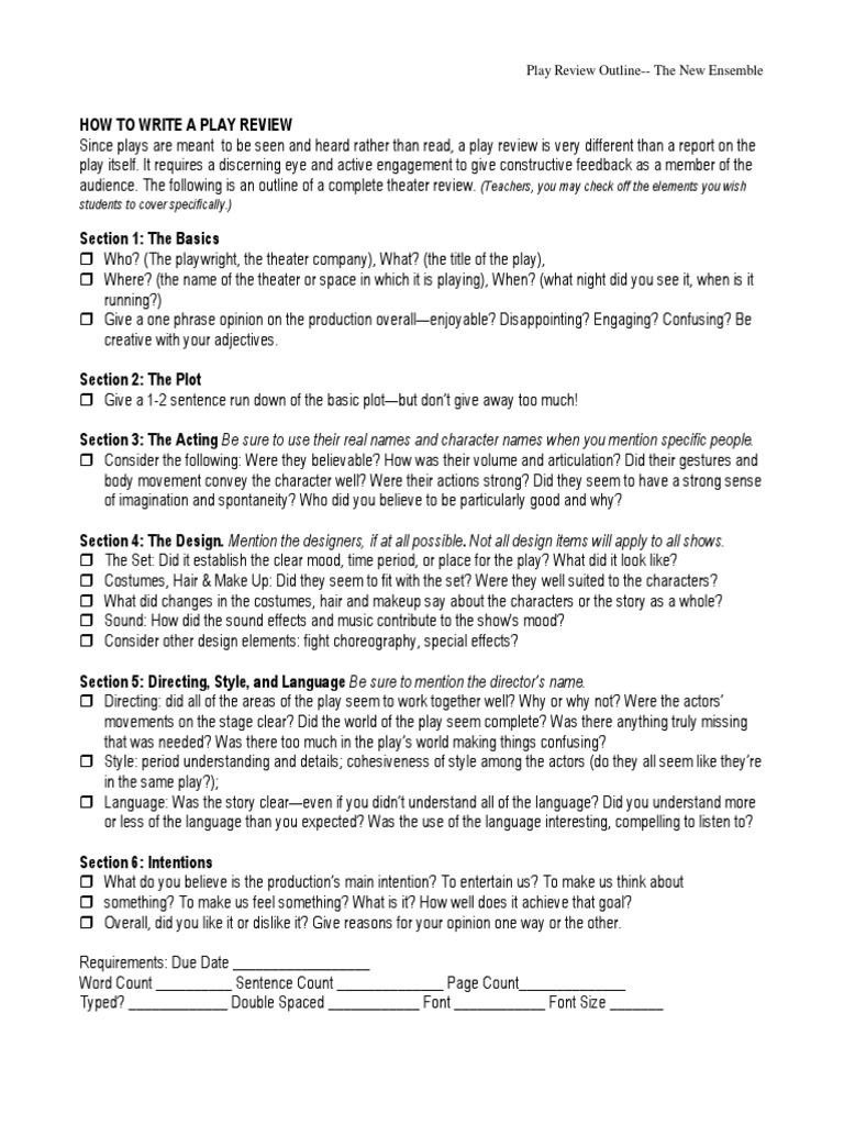 Play Review Outline  PDF  Theatre  Cognition