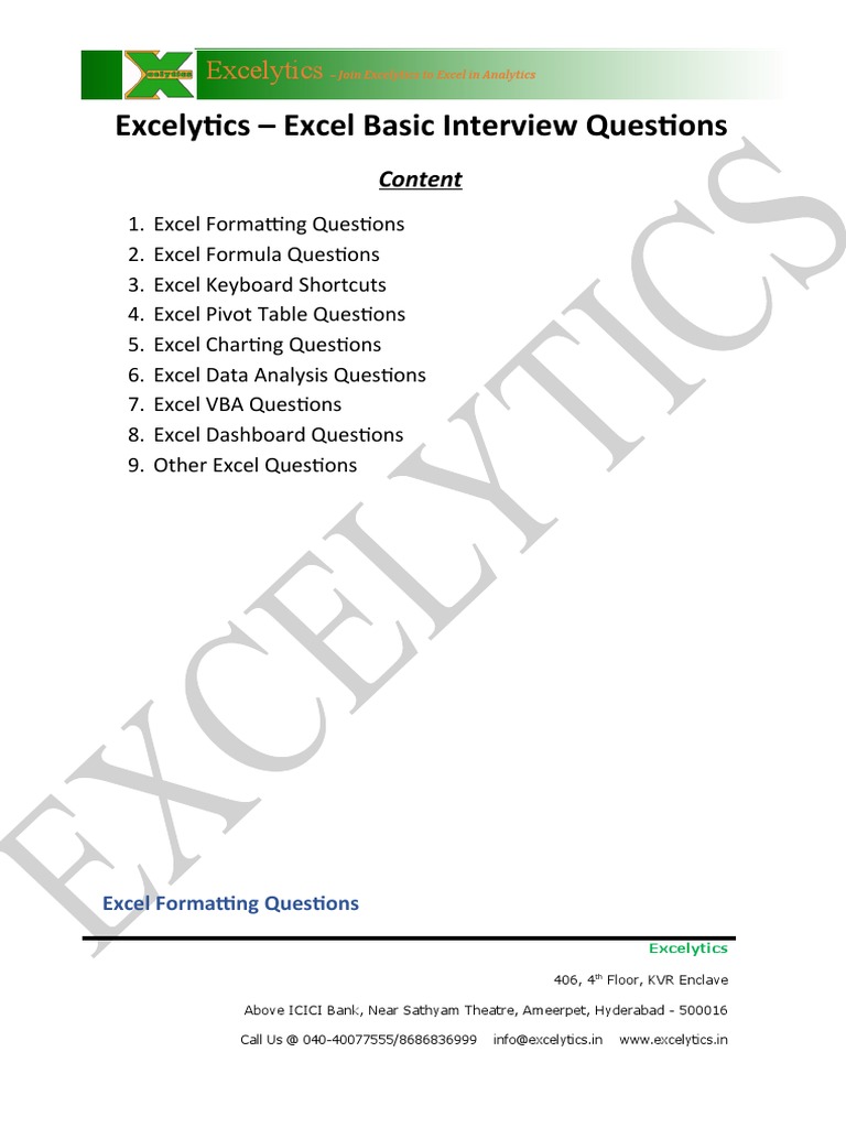 Excel Interview Questions Microsoft Excel Computer Data