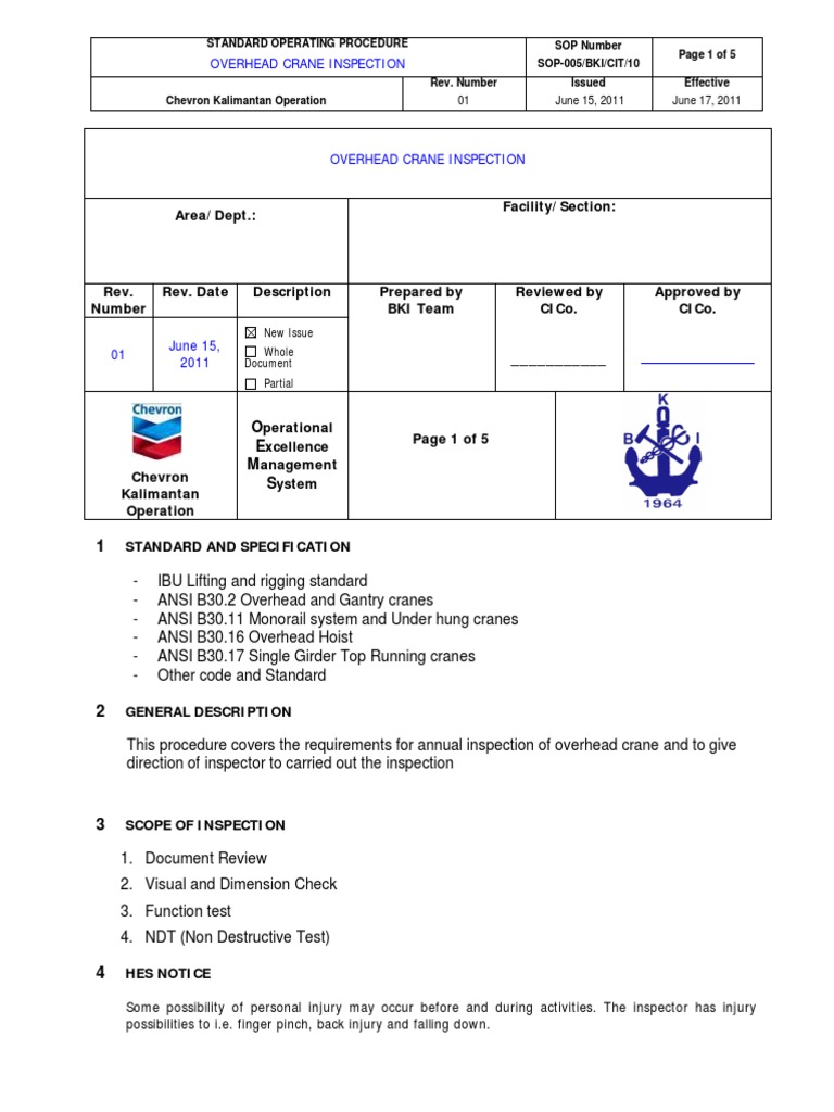 SOP Overhead CraneRev.1 PDF Crane (Machine) Rope
