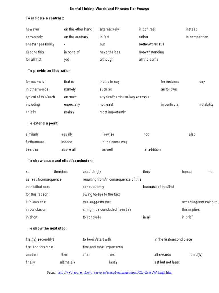 Phrasebank Linking Words Infosheet | PDF | Cognitive Science | Cognition
