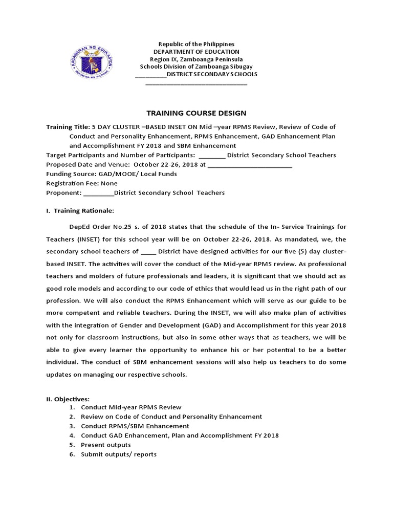 GAD Training Design for Teachers INSET | PDF | Teachers | Behavior ...