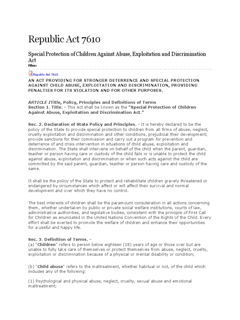 Special Protection for Children Act | PDF | Obscenity | Child Abuse