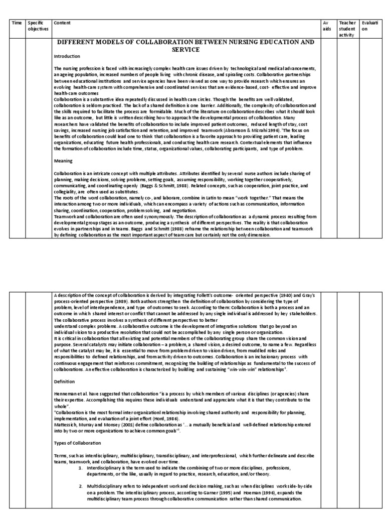 Different Models of Collaboration Between Nursing Education and Service ...